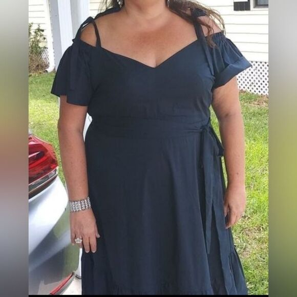 Eloquii Navy Blue Off the Shoulder Tie at The Waist Dress sz 22 - Picture 1 of 5